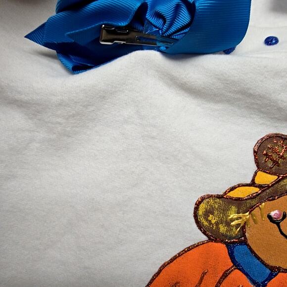 Vintage Scarecrow Sweatshirt Hanes Blue Bow White Youth M Fall Sweater 90s - Picture 5 of 13